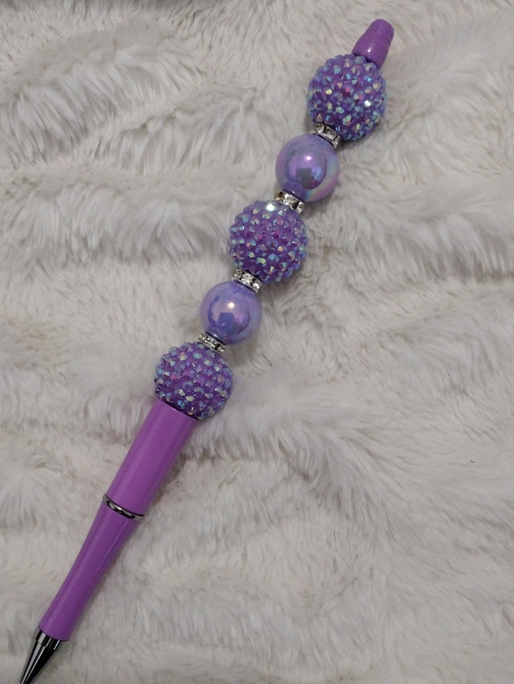 Tall Purple Beaded Pen with Iridescent Accents
